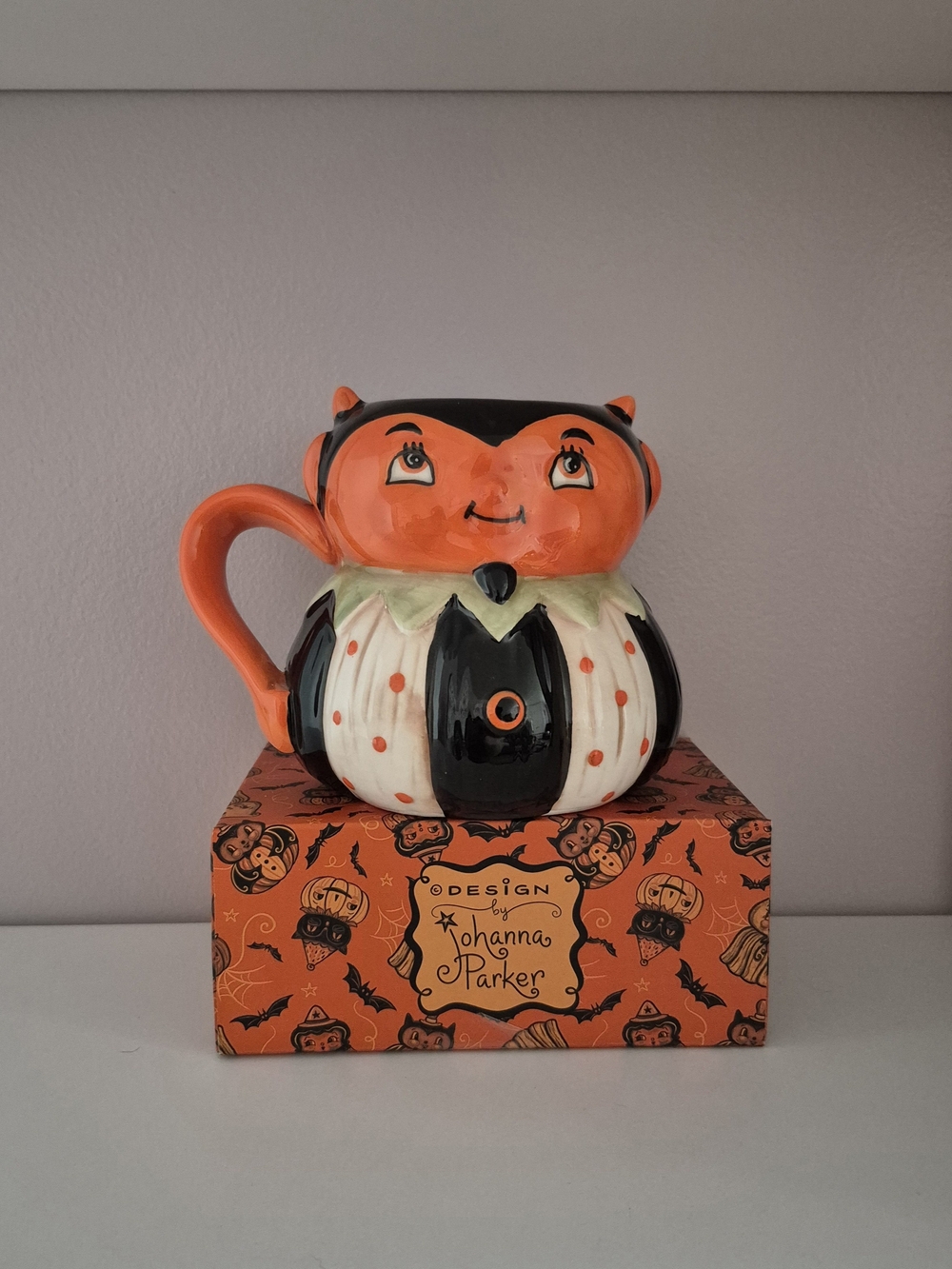 Johanna Parker Orange & Black Pumpkin Halloween Teapot